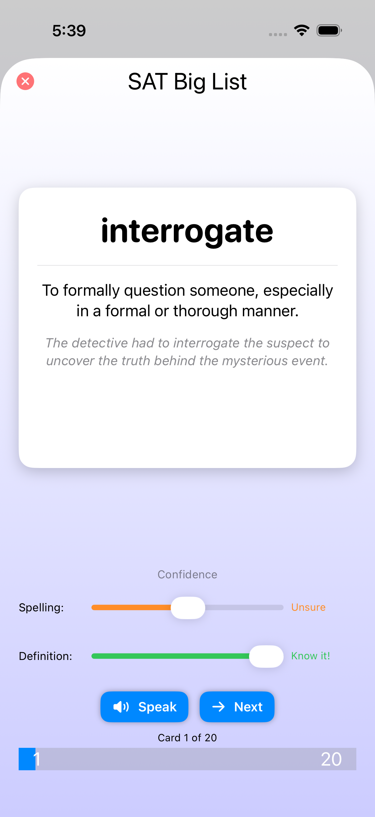 Vocabulary flashcard